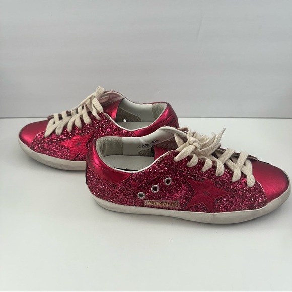 NEW! Golden Goose Superstar Glitter Private Edt Sneakers 38 8 Hot Pink Red Auth - Picture 8 of 12